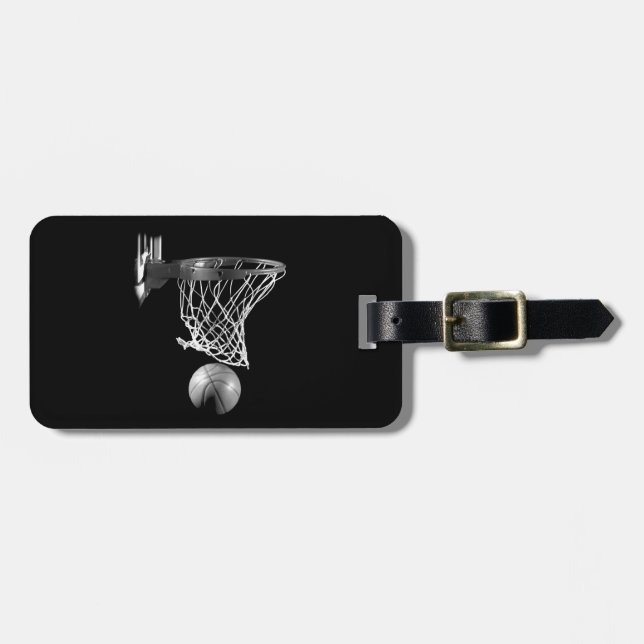 Etiqueta De Bagagem Basquete preto e branco (Frente Horizontal)