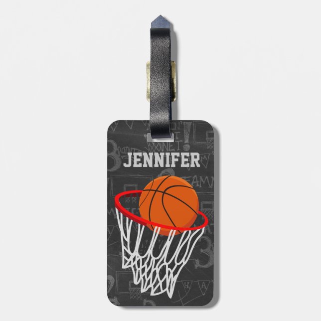 Etiqueta De Bagagem Basquetebol personalizado e aro do quadro (Traseira Vertical)