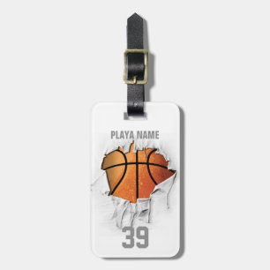 Etiqueta De Bagagem Basquetebol rasgado (branco personalizado)
