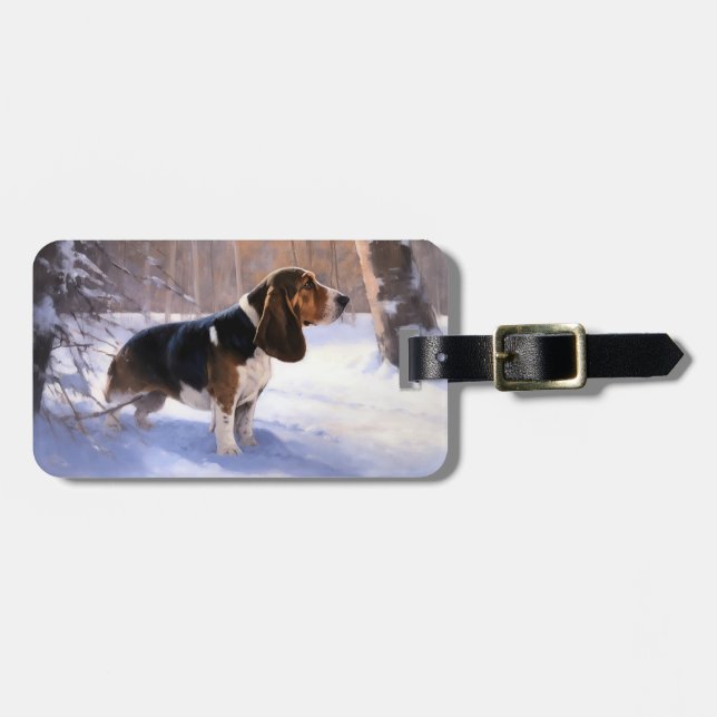 Etiqueta De Bagagem Basset Hound Deixe-O Neve Natal (Frente Horizontal)