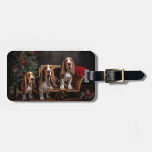 Etiqueta De Bagagem Basset Hound Nevado Trenó Natal Decoração