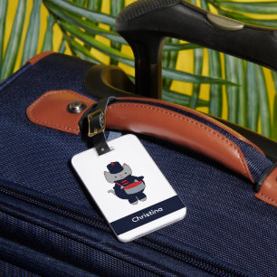 Etiqueta De Bagagem Bateria Marcha Banda Gato Personalizado Azul Verme