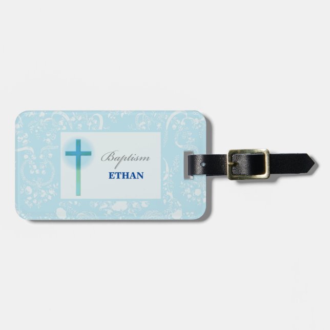 Etiqueta De Bagagem Batismo Blue Lace Boy (Frente Horizontal)