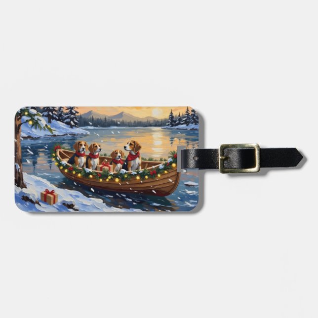 Etiqueta De Bagagem Beagle Christmas Boat Holiday (Frente Horizontal)