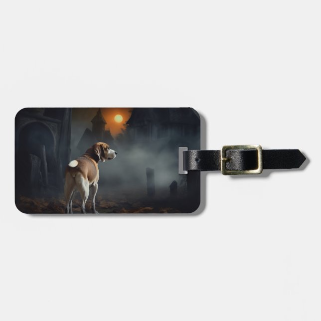 Etiqueta De Bagagem Beagle Halloween Scary (Frente Horizontal)
