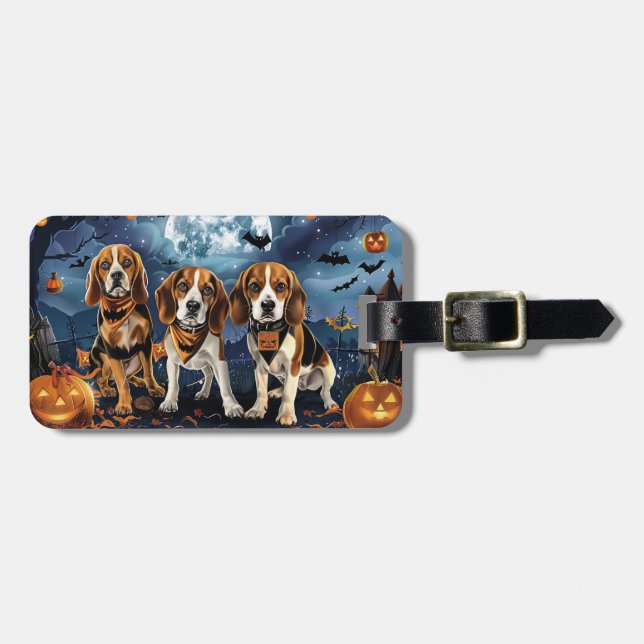 Etiqueta De Bagagem Beagle Halloween Spooky (Frente Horizontal)