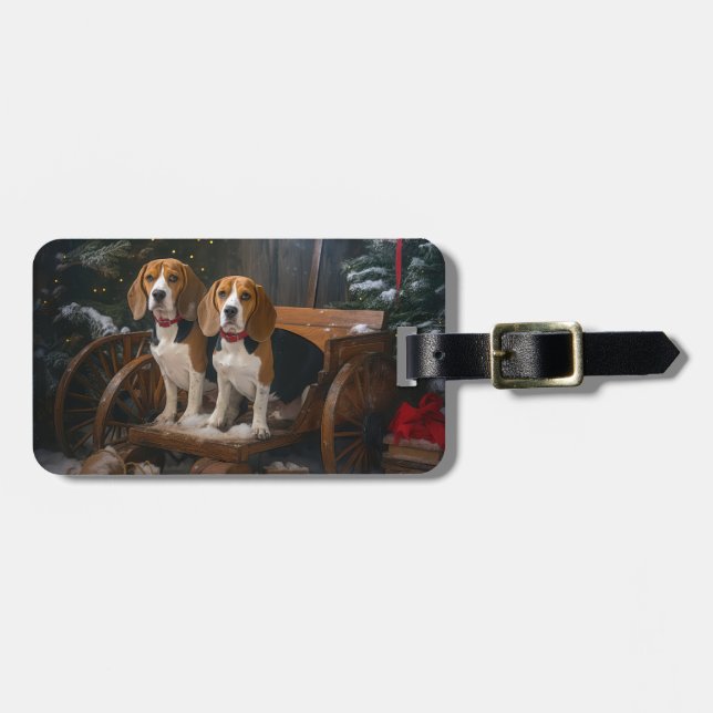 Etiqueta De Bagagem Beagle Snowy Sleigh Decência de Natal (Frente Horizontal)