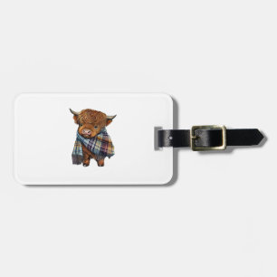 Etiqueta De Bagagem Bebê De Vaca Na Terra Sudosa E Xadrez De Scarf
