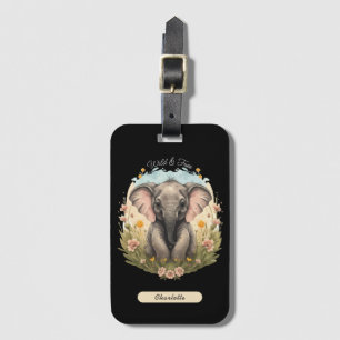 Etiqueta De Bagagem Bebê Elefante Fofo Flor Silvestre Amor pelas Viage