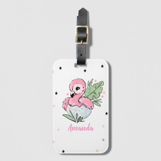 Etiqueta De Bagagem Bebê Flamingo Chic, Estrelas, Princesa   (Frente Vertical)