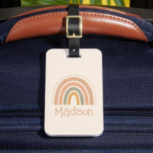 Etiqueta De Bagagem Bege Marrom Personalizado Boho Arco-íris Creme