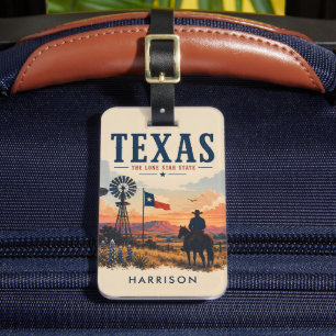 Etiqueta De Bagagem Bege Personalizado Nostálgico EUA Texas Cowboy Ran