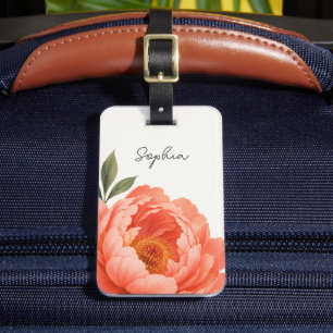 Etiqueta De Bagagem Bege Verde Laranja Floral Personalizado Férias