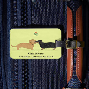 Etiqueta De Bagagem Beijo do visco do Dachshund - Natal do cão do