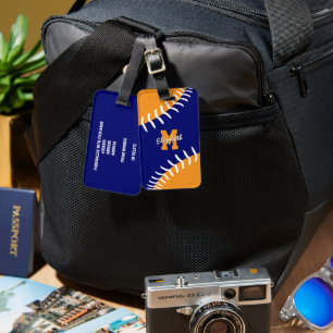 Etiqueta De Bagagem beisebol do softball em laranja azul ou QUALQUER c