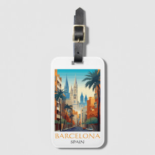 Etiqueta De Bagagem Bela Barcelona Espanha Retro Viagem Antiga