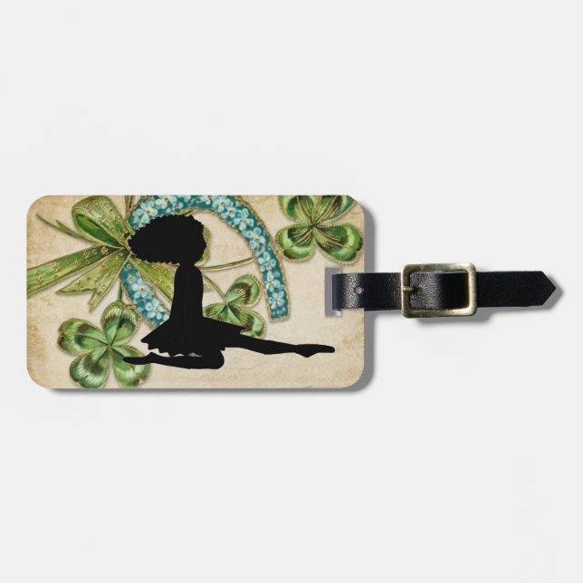 Etiqueta De Bagagem Bela Dançarina Irlandesa, Shamrock e Horsferes (Frente Horizontal)