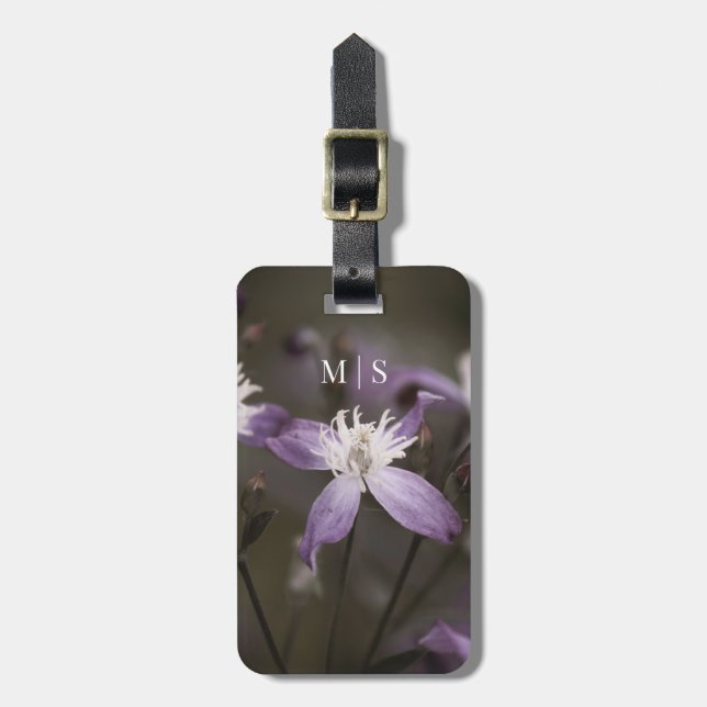 Etiqueta De Bagagem Bela Flor De Clematis Roxo Monogramada (Frente Vertical)