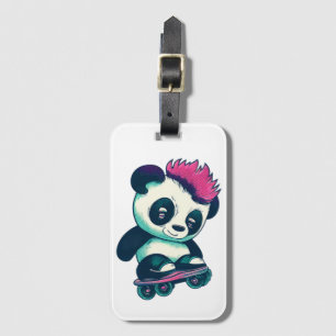 Etiqueta De Bagagem Bela Panda Bela com Mohawk   Skater Panda