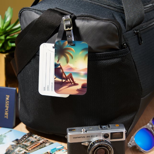 Etiqueta De Bagagem bela praia (Frente e Verso)