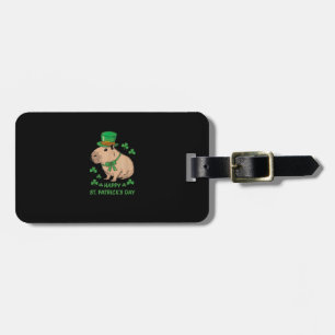 Etiqueta De Bagagem Bela Rua Irlandesa Capybara Leprechaun Feliz.