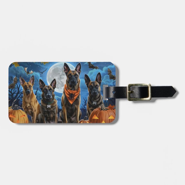 Etiqueta De Bagagem Belga Malinoi Halloween Spooky (Frente Horizontal)