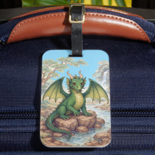 Etiqueta De Bagagem Belo dragão verde
