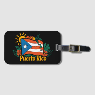 Etiqueta De Bagagem Belo Floral Porto Rico Flag Trabalho de arte