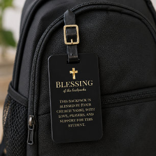 Etiqueta De Bagagem Bênção das mochilas Dourado e Preto