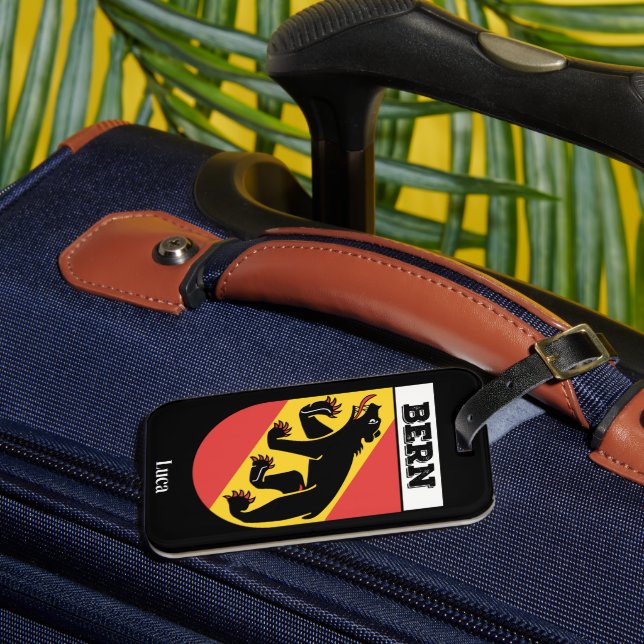 Etiqueta De Bagagem Berna, Suiça | Casaco de Braços de Cantões Suíços (Frente Insitu 3)