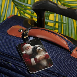 Etiqueta De Bagagem Bernedoodle com o Papai Noel Natal Festivo