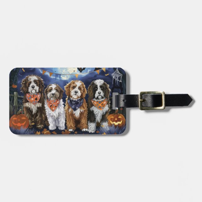 Etiqueta De Bagagem Bernedoodle Halloween Spooky (Frente Horizontal)