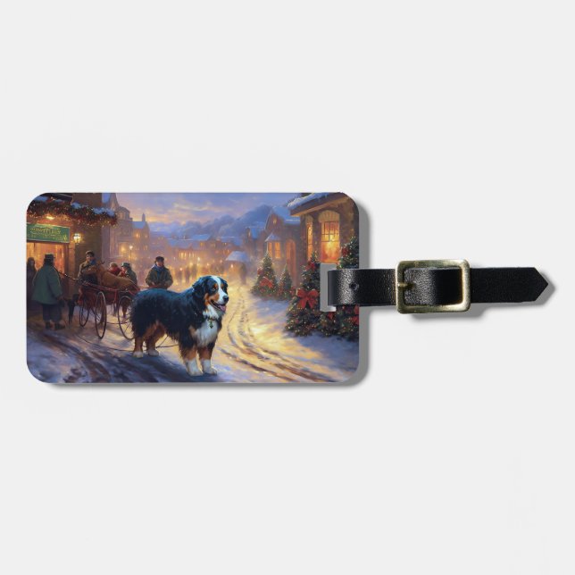 Etiqueta De Bagagem Bernese Mountain Christmas Fesason (Frente Horizontal)