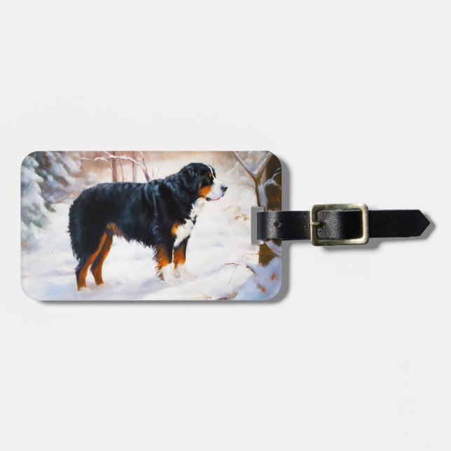 Etiqueta De Bagagem Bernese Mountain Deixe Nevar Natal  (Frente Horizontal)