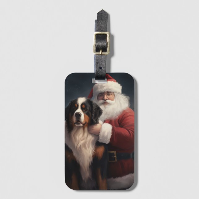 Etiqueta De Bagagem Bernese Mountain Dog Papai Noel Natal Festivo (Frente Vertical)
