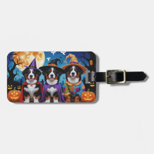 Etiqueta De Bagagem Bernese Mountain Dogs Pumpkin Halloween Engraçado