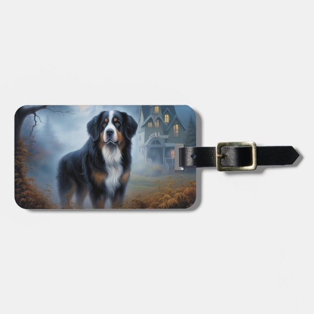 Etiqueta De Bagagem Bernese Mountain Halloween Scary (Frente Horizontal)