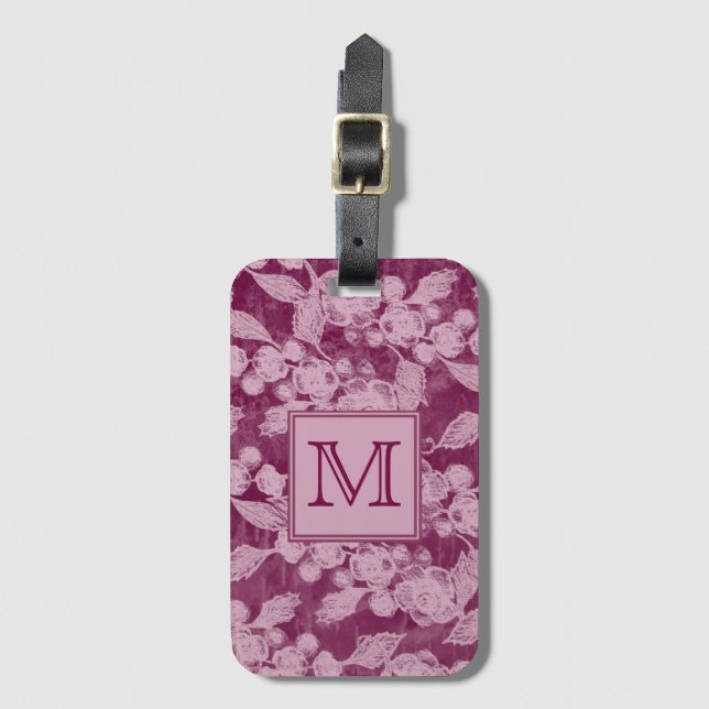 Etiqueta De Bagagem Berries e Blossomas Monograma Floral Púrpura (Frente Vertical)