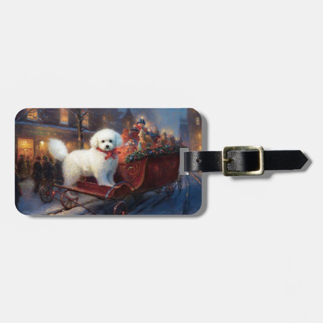 Etiqueta De Bagagem Bichon Frise Natal Fesason (Frente Horizontal)