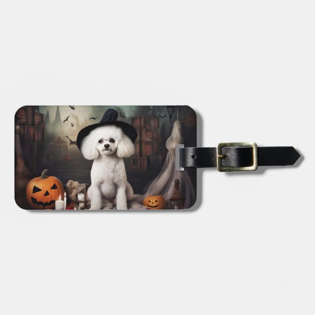 Etiqueta De Bagagem Bichon Frise Pumpkins Halloween Scary (Frente Horizontal)