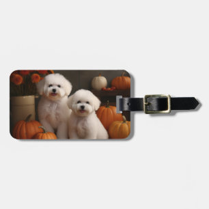 Etiqueta De Bagagem Bichon Frise Puppy Autumn Delight Pumpkin