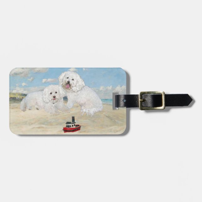 Etiqueta De Bagagem Bichons na Praia (Frente Horizontal)