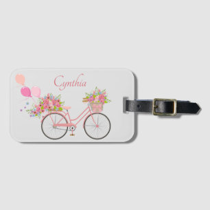 Etiqueta De Bagagem Bicicleta Floral Rosa Caprichosa Personalizada