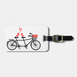 Etiqueta De Bagagem bicicleta tandem com pássaros bonitinhos