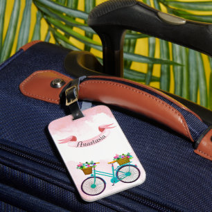 Etiqueta De Bagagem Bicicletas de Flor Rosa Moderno
