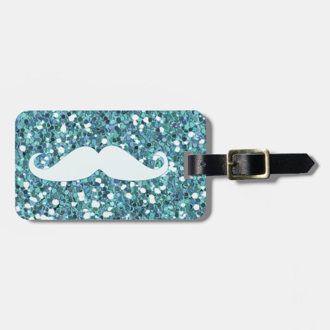 ETIQUETA DE BAGAGEM BIGODE BRANCO AZUL FEMININO BRILHO IMPRESSO (Frente Horizontal)