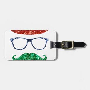 Etiqueta De Bagagem bigode de hipster de natal