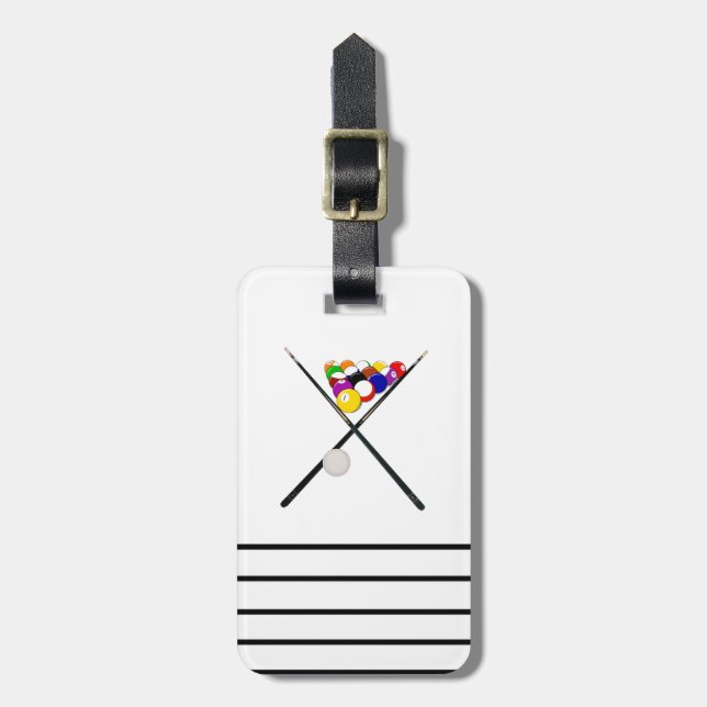 Etiqueta De Bagagem Billiard Piscinas Balls and Cues (Frente Vertical)