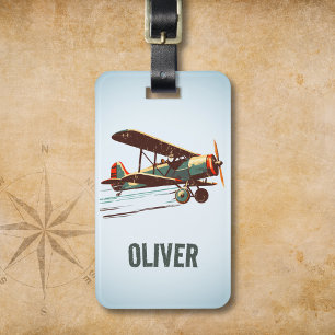 Etiqueta De Bagagem Biplano Vintage Retro Personalizado