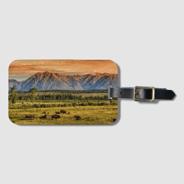 Etiqueta De Bagagem Bisonte no nascer do sol (Frente Horizontal)